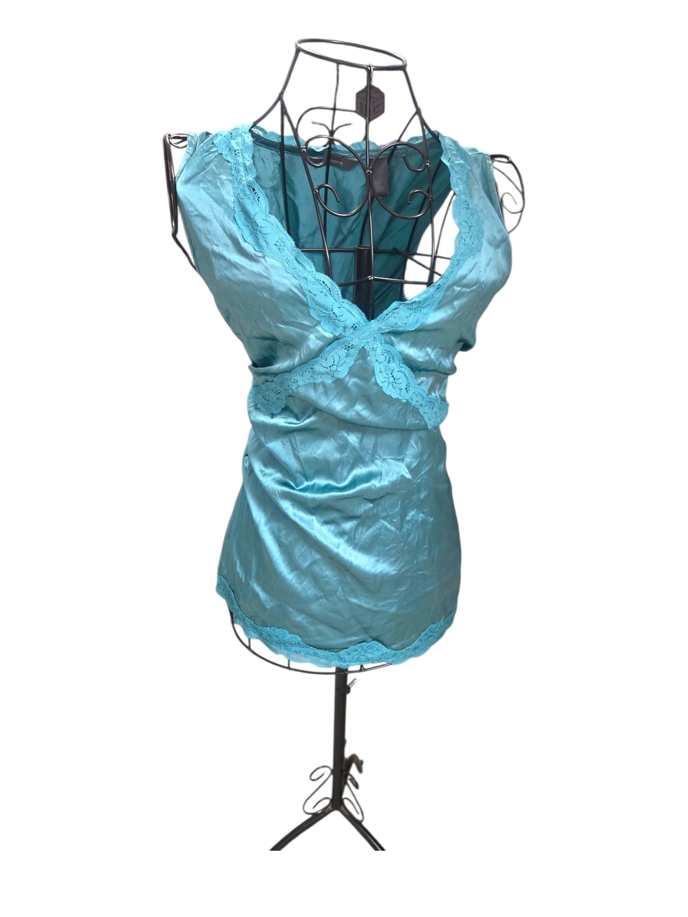 Aqua Satin Lace Trim Sleeveless Camisole